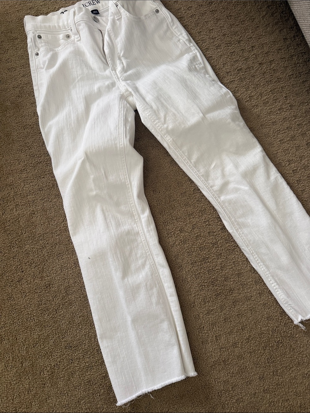 J. Crew White Straight-Leg Jeans with Raw Hem